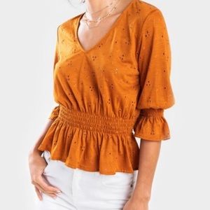 Blue Rain Orange 3/4 Sleeve Blouse
